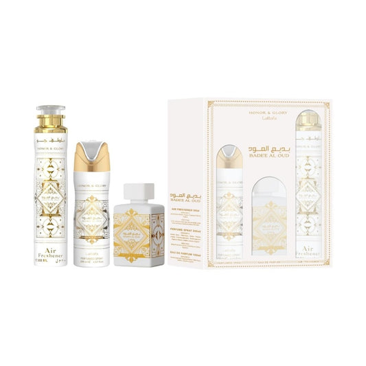 Lattafa - Bade Al Oud Honor Glory edp 100ml + 200ml deo + 300ml osvezivac prostora / UNI / SET